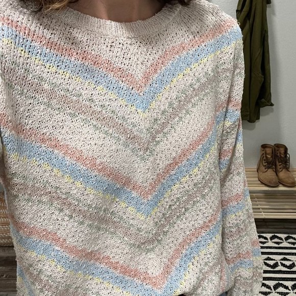 The Chevron Striped Light Knit Sweater / Cotton Blend Long Sleeve - Picture 2 of 9